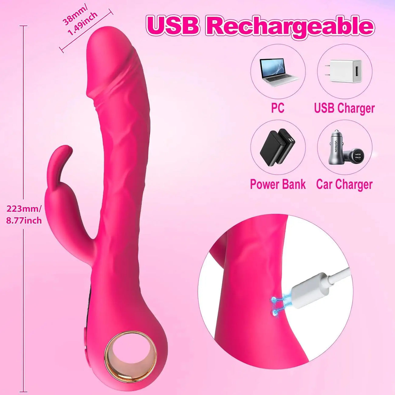 10-band Retractable Vibrating AV Wand Luxurious Shape Soft Touch G-spot Vibrator 100% Waterproof Clitoral Vibrator